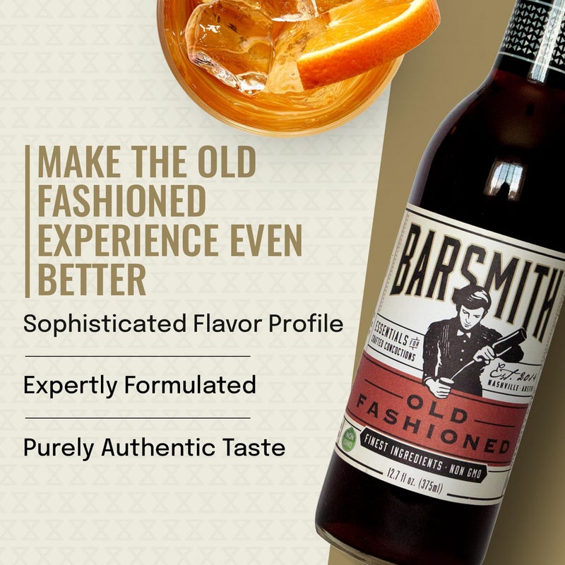 Barsmith Old Fashioned Mix - Classic Whiskey Drink Mixer w/Sweetness, Cherry, Citrus & Bitters - Premium Non-GMO Drink Mixer - Perfect for Bourbon Cocktails & Home Bars - 12.7 oz Bottles (Pack of 2) - Image 4